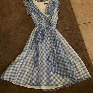 Tahari blue plaid midi dress